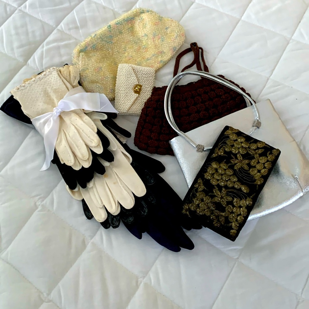 5 Vintage Purses and 10 Pairs of Gloves